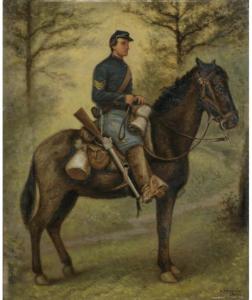 Watercolor of a trooper in the 1st New York Mounted Rifles by David E. Cronin. Held in the collections of the New York Historical Society. The 1st NYMR was posted in Williamsburg for a brief time and conducted several raids up the Peninsula.  